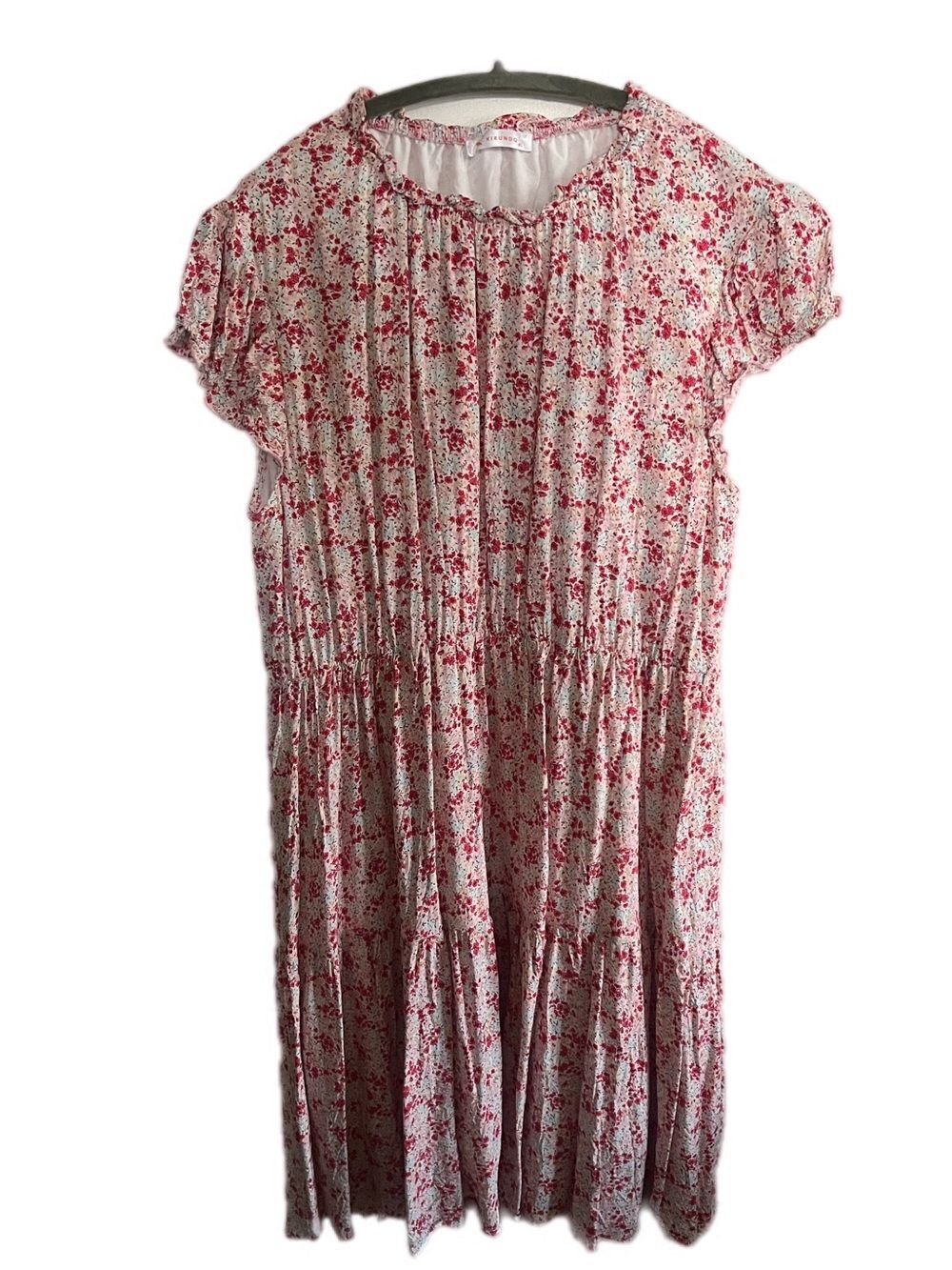 Kirundo Light Pink Blue Floral Tiered Ruffle Sleeve Midi Dress Cottagecore - Picture 4 of 11